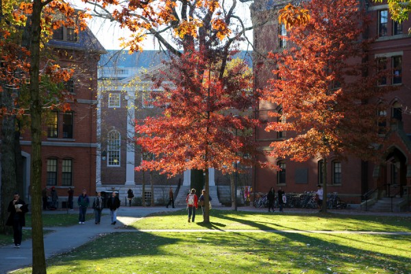 Harvard Yard Lehman Hall with Fall Foliage