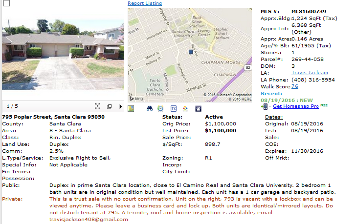 Duplex in Santa Clara 95050