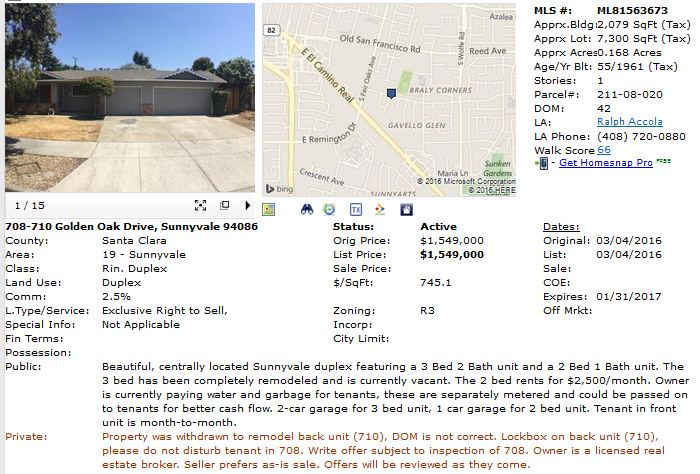 Duplex in Sunnyvale 94086