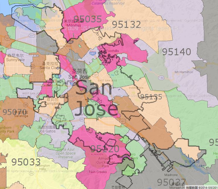 Spread sheet for Zip code in San Jose city