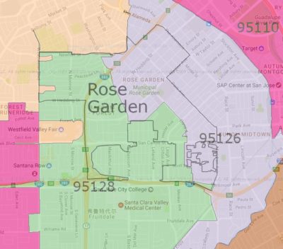 Zipmap for Rose Garden; San Jose; Santa Clara County