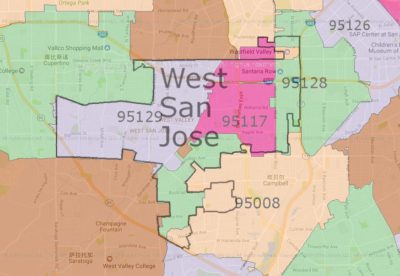 Zipmap for West San Jose; San Jose; Santa Clara County
