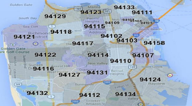 Spreadsheet for Zip codes in San Francisco City; 旧金山地产